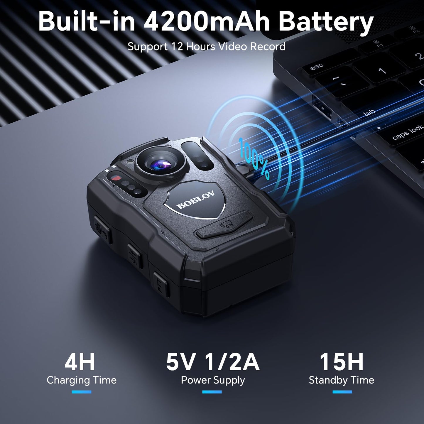 BOBLOV M5 2K Police Body Worn Camera, GPS Enabled &1440P Body Mounted Cam, 128G Body Cam Built-in 4200MAH Battery,12Hrs Record, IP67 Waterproof, Night Vision Law Enforcement with Car Suction Mount
