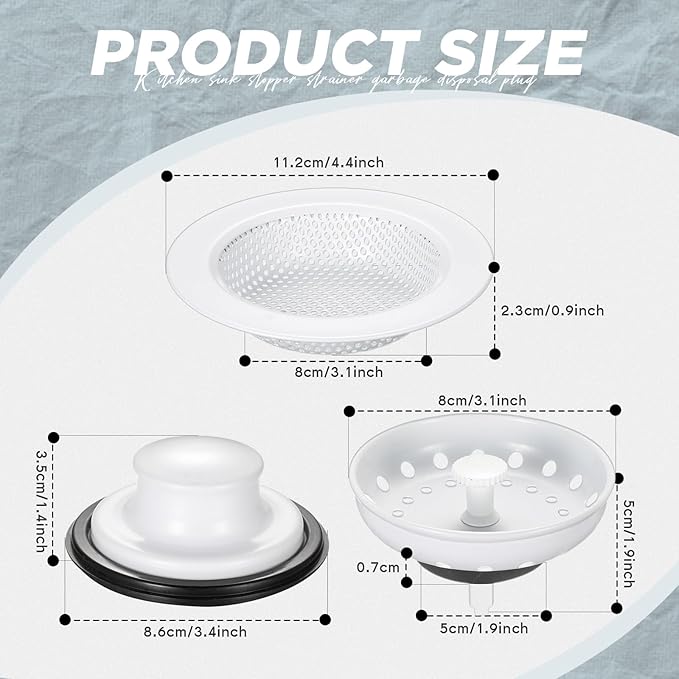 Mudder 3 Pcs Kitchen Sink Drain Strainer and Stopper Stainless Steel Garbage