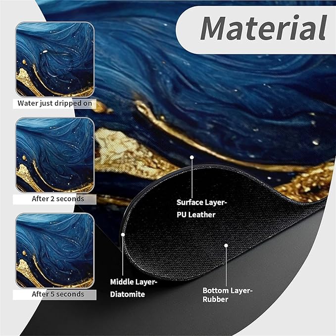 Kitchen Sink Splash Guard，Blue and gold marble texture Faucet Mat Sink