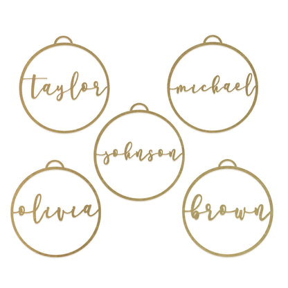 Minimalist Custom Ornaments (5 Pack; 4 inch) - Personalized Modern Metal Cursive Name Christmas Ornaments for Christmas Tree