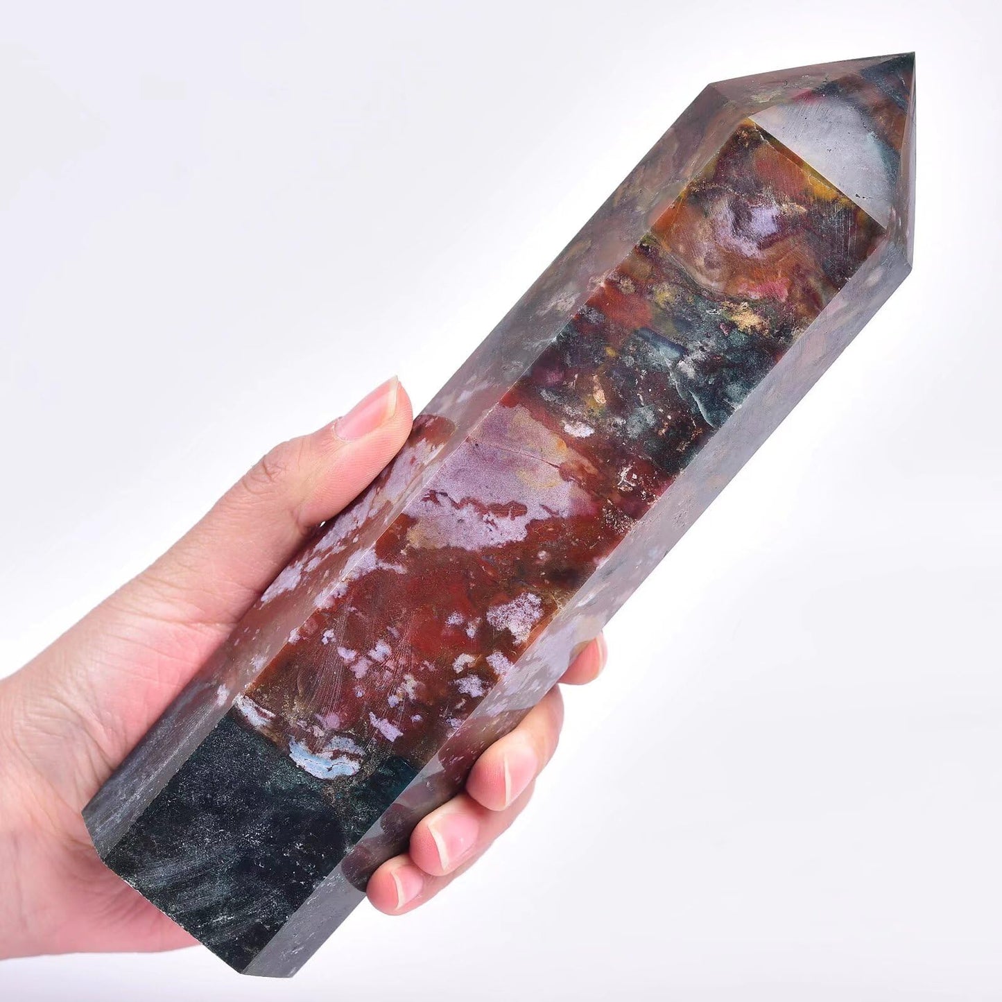 Ocean Jasper Stone Tower Obelisk Healing Crystal Wand Large Reiki Meditation Stone Gifts 1.1-1.7 LBS