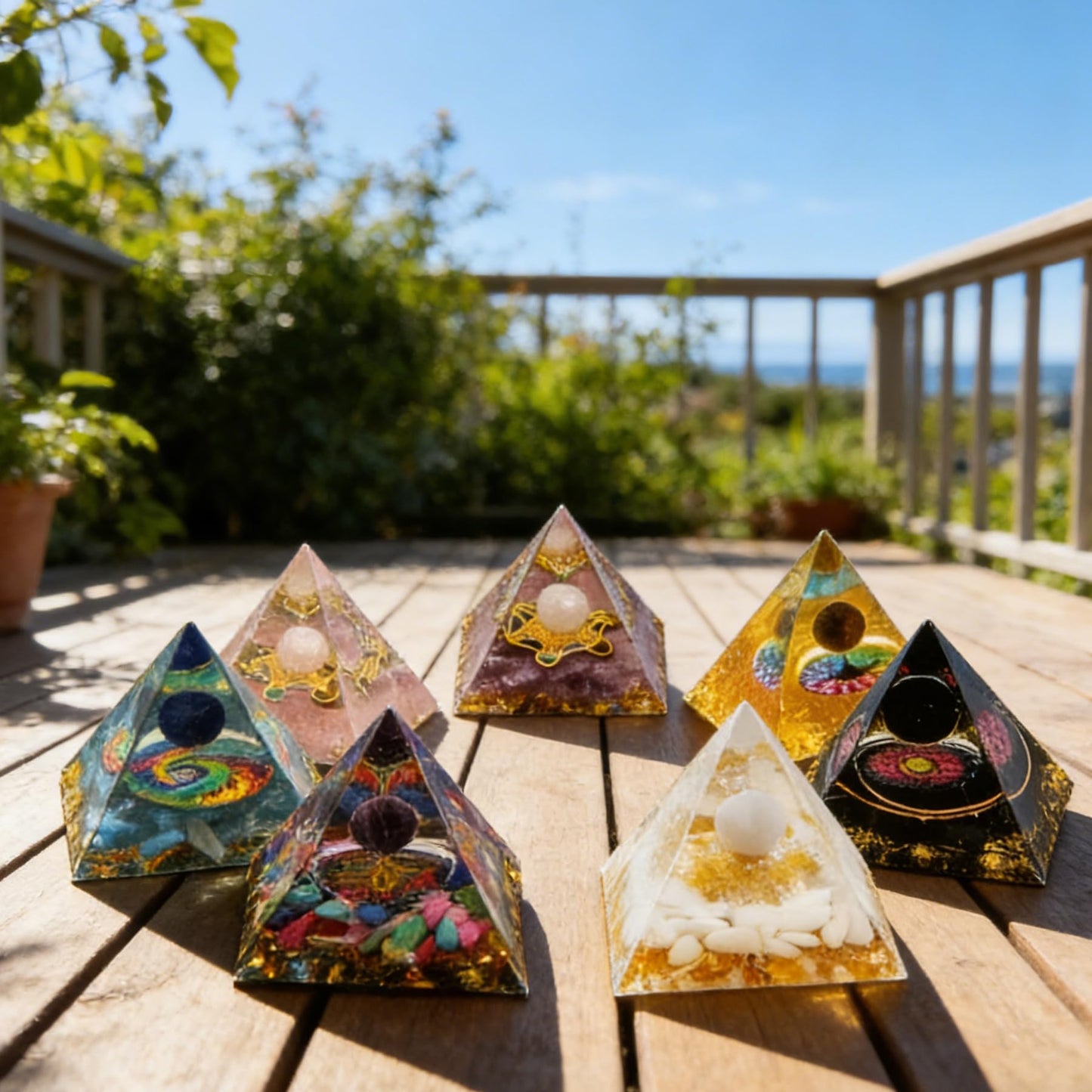 AierCrystal (2inch-7pcs Natural Healing Crystal Pyramid Set —Feng Shui Home Decoration, Chakra Balancing Purification, Energy Healing Meditation Tool, Home Ornament(5cm Pyramid 7pcs Set)