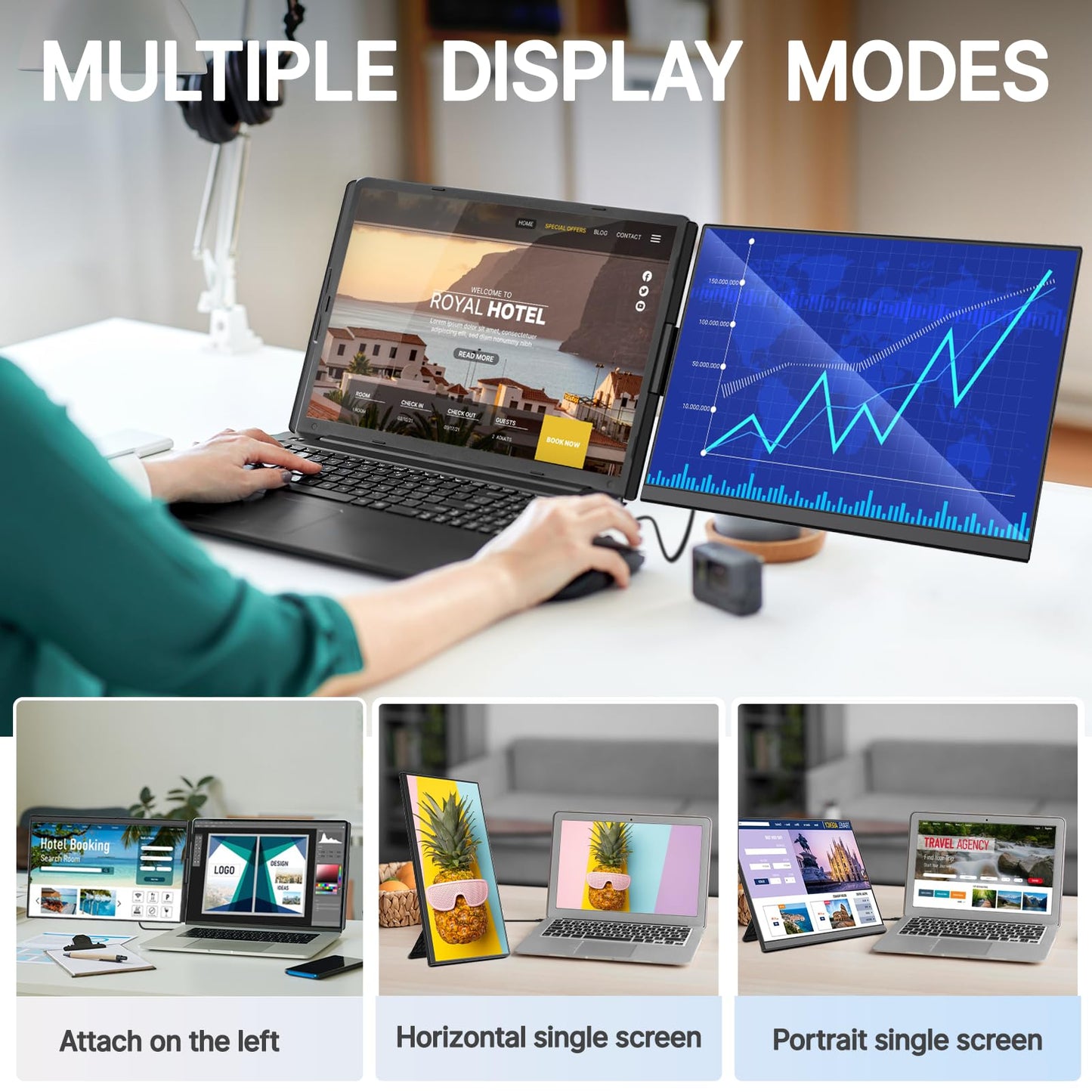 Redalf Laptop Screen Extender, 15.6" FHD 1080P Portable Monitor for Laptop, Detachable and Plug-Play Travel Monitor for 13-17.3" Laptops,Compatible for Mac/Wins/Dex/Chrome