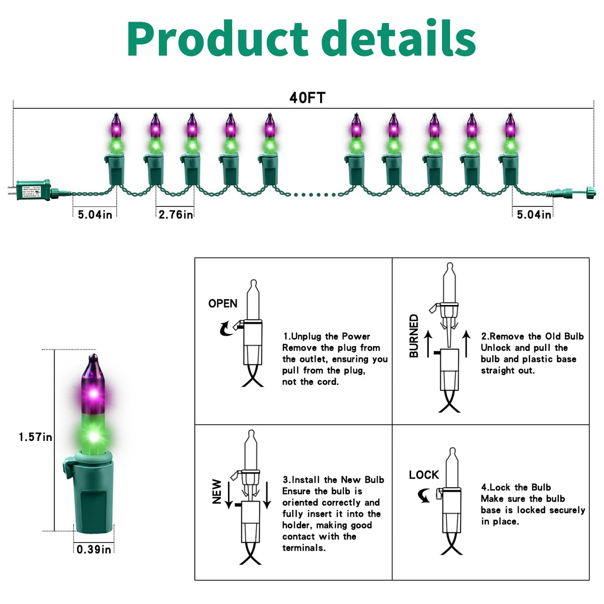 SUPHONOR Christmas200-Count Mini Purple & Green String LightsUL-Certified, Equipped with 8 Lighting Modes, Perfect for patios, Fences and Holiday Occasions.(40ft)