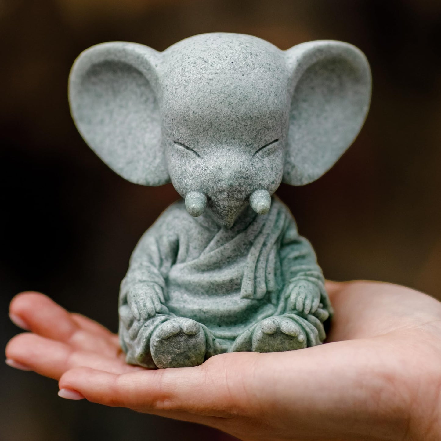 Adorable Sleeping Elephant Statue - Cute Meditating Sandstone Sculpture - Yoga Gift, Home Decor Figurine, Desk Decor (Ancient Sandstone)