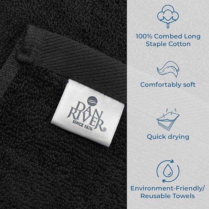 DAN RIVER Bath Towels Set of 4, 27 x 54 Inches, 100% Cotton, Larger & Lighter