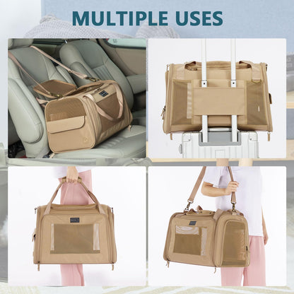 Petsfit Large Cat Carrier, Lightweight Travel Use Pet Carrier for Small Dogs and Cat, Dog Carriers with Expandable mat, Upgraded Large Space Soft Sided Pet Travel Carrier, Khaki