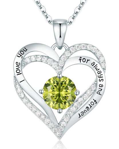 CDE Valentine's Day Gift Forever Love Heart Necklaces for Women, Wedding Anniversary, Birthday Mothers Christmas Day Gifts for Mom, Mother, Wife, S925 Silver Jewelry with Birthstone Pendant