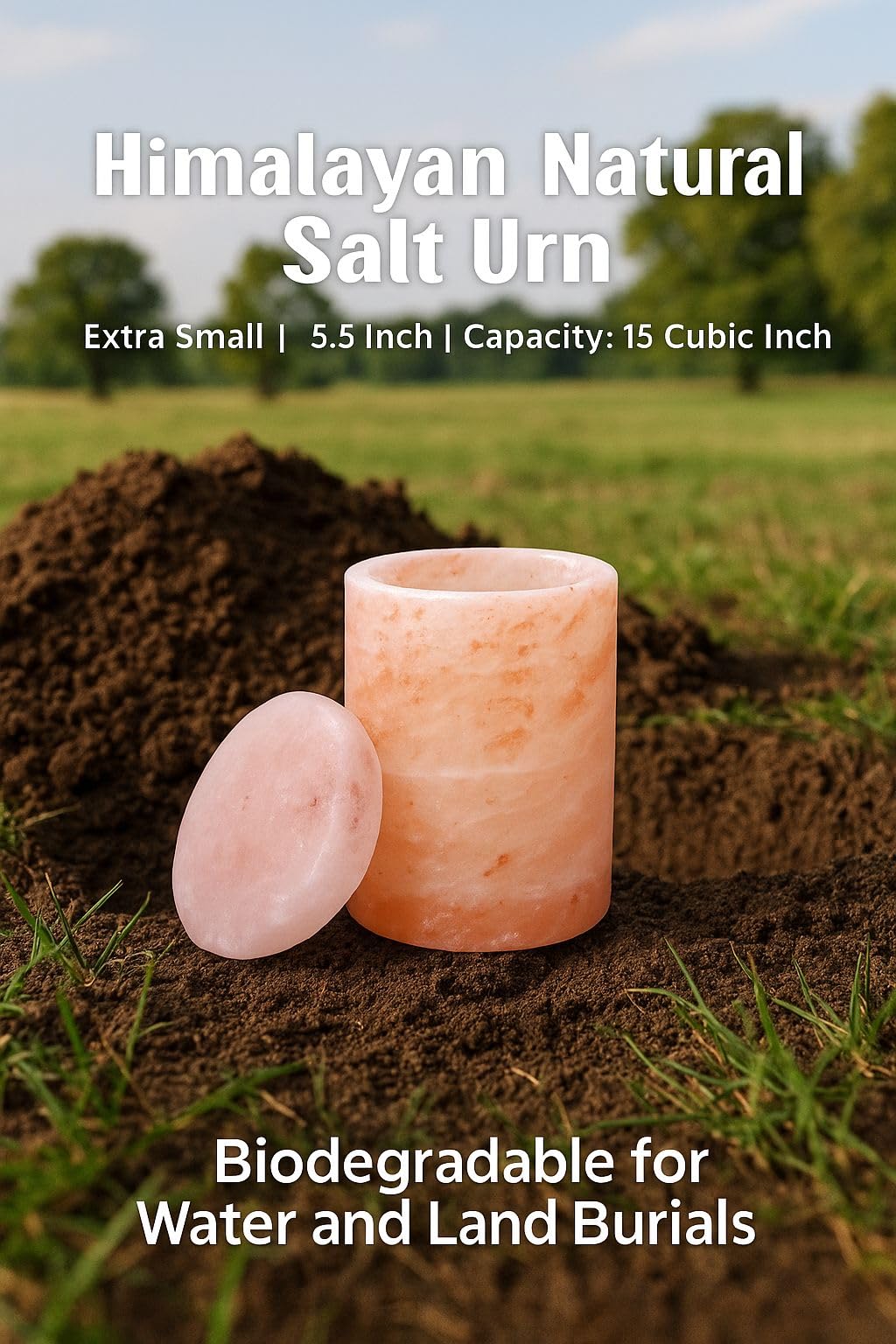 Himalayan Salt Urn for Ashes – Extra Small, Classic Cylinder Shape, 15 Cu in – Biodegradable Cremation Urn for Child or Pets – Hand-Carved Memorial Urn – Eco-Friendly Burial Option