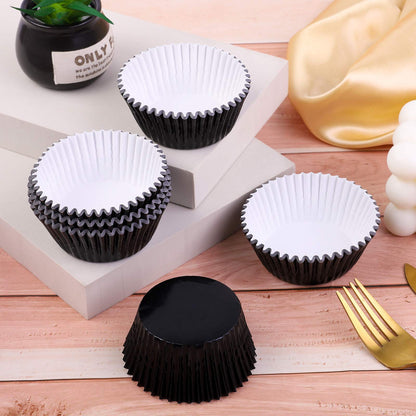 URATOT 100 Pieces Foil Metallic Cupcake Liners Muffin Wrappers Foil Baking Cups Muffin Paper Cases, Black