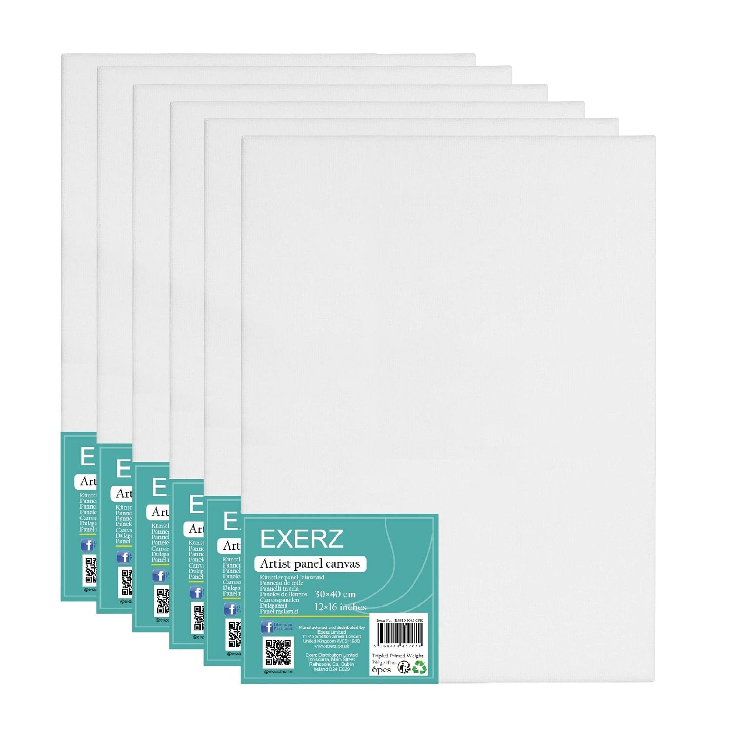 Exerz 30x40cm Canvas Panels 3mm 6pcs 280gsm 100% Cotton/Blank Artist Canvas Board/Triple Primed/Acid Free/Medium Grain - Oil & Acrylic Painting for Artists (30x40 cm - 6pcs), E5310-3040-6PK