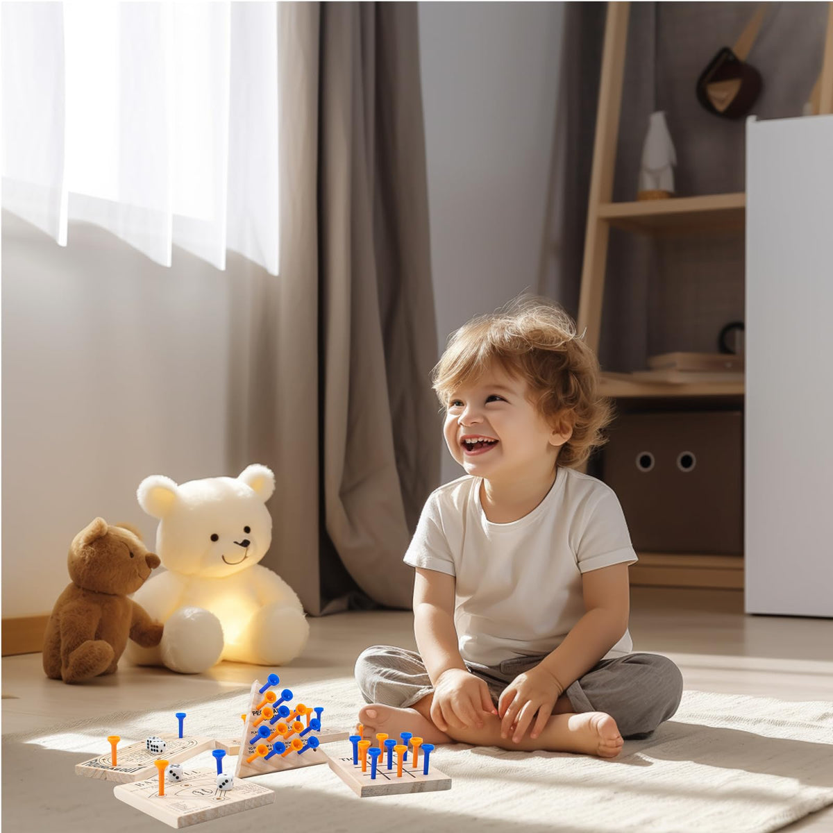Wooden Peg Games Assortment Kit, 5 PCS Fun Brain Strategy Toy for Teens and Adults, Including Baseball, Tic-Tac-Toe, Insanity, Peg-Board-Game, Roundabout