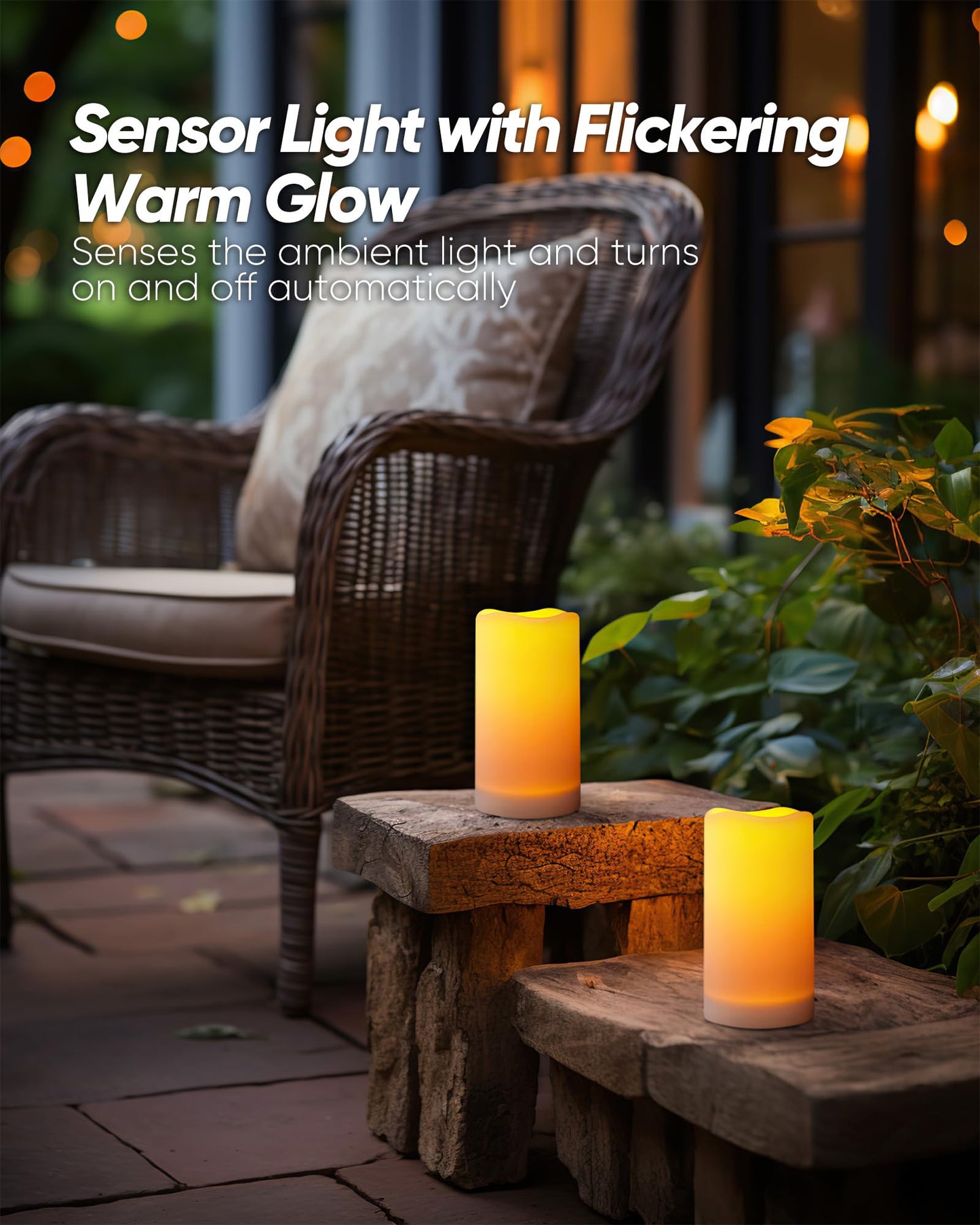 Homemory Solar Candles Outdoor Waterproof, 3"x6" Rechargeable Solar Powered Lights, Solar Powered Flameless Candles for Outdoor, Lanterns, Sensor Only, Dusk to Dawn, Set of 2