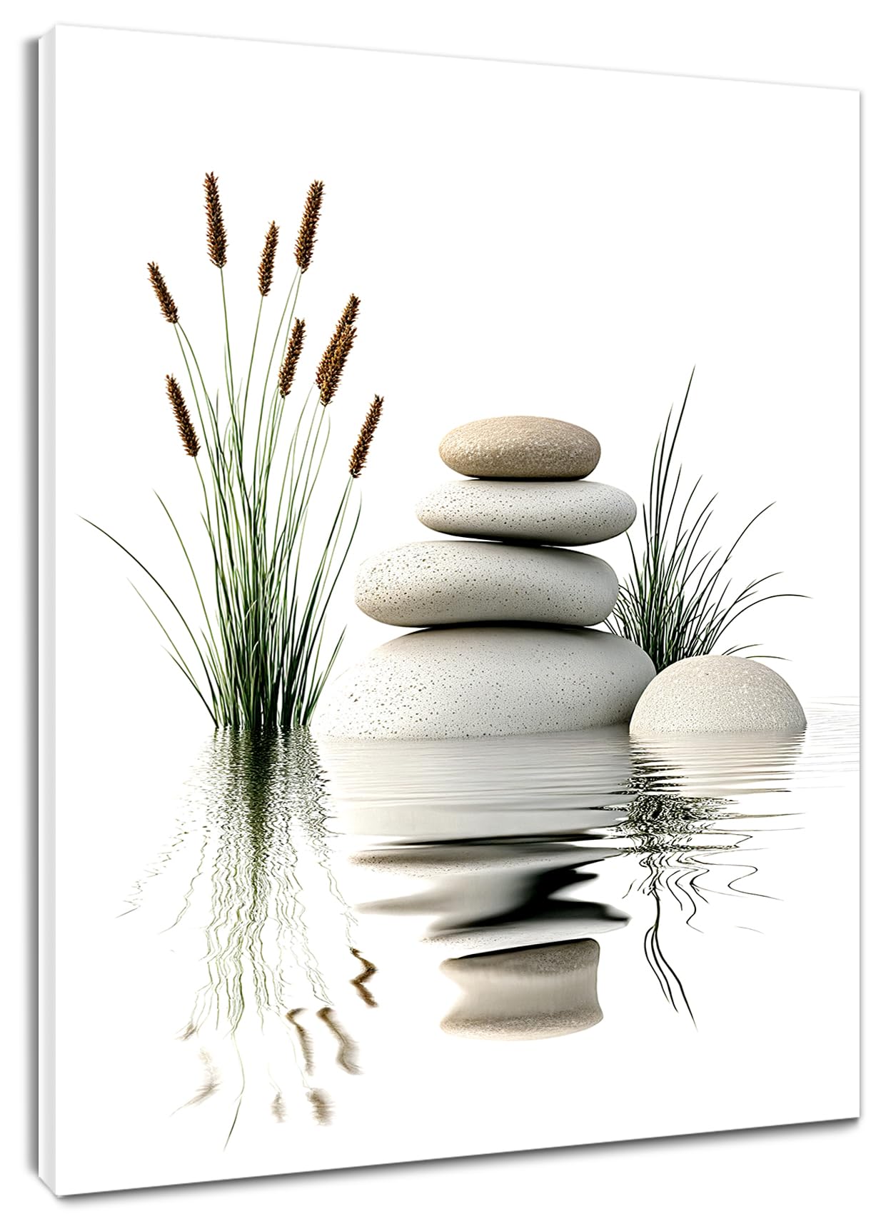 EOBTAIN Zen Wall Art for Bathroom Zen Stone with Green Wild Grass in Water Nature Canvas Wall Art for Bedroom Living Room Spiritual Relaxing Canvas Paintings Spa Yoga Office Wall Decor,12x16 Inch
