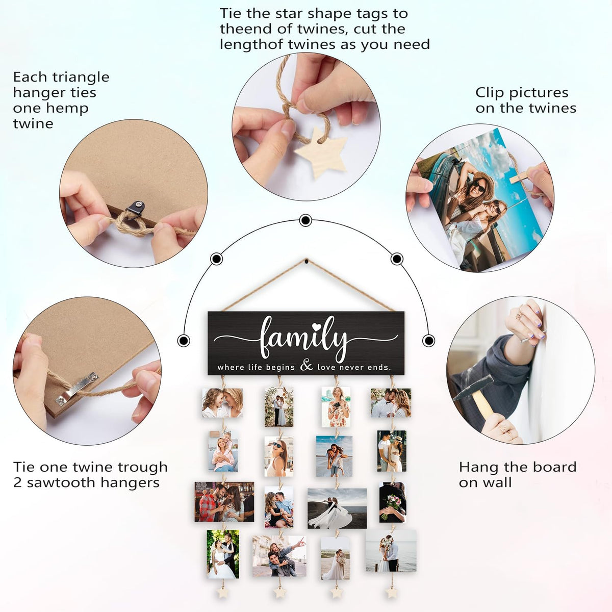 Orchroma Picture Frames Collage Photo Hanging Display Picture Board,Family Picture Frames Collage Wall Decor,Family Where Life Begins and Love Never Ends,Home Living Room Bedroom Wall Decor (Black)