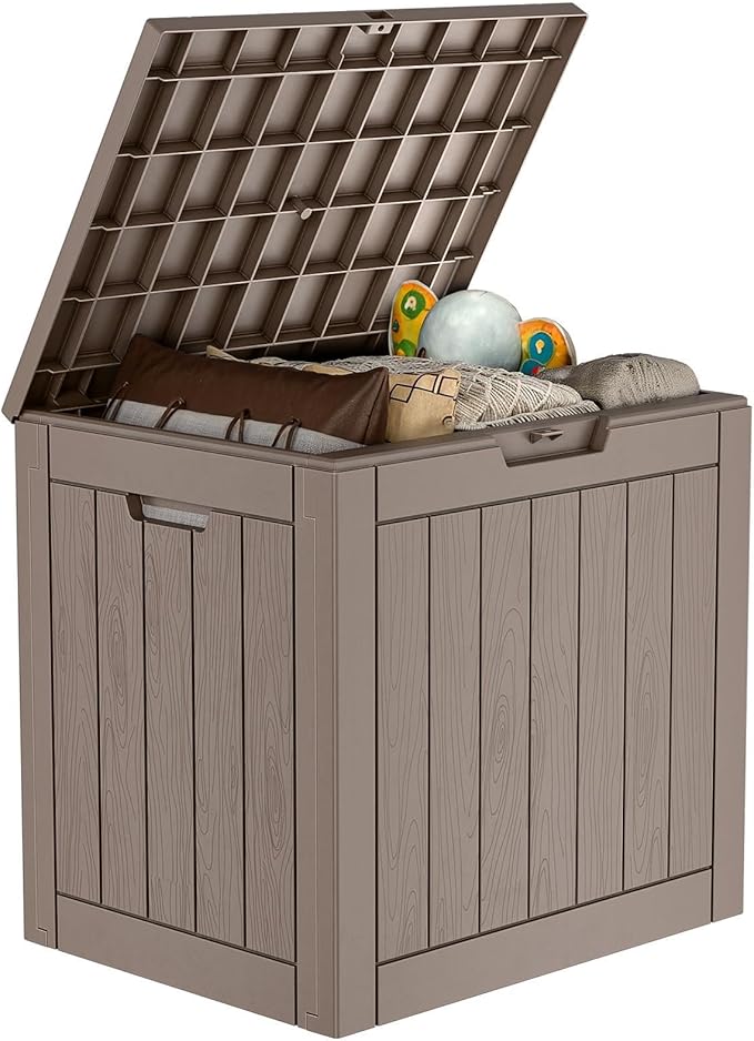 36 Gallon Outdoor Deck Box, Lockable Waterproof Outdoor Storage Boxes For Garden Tools,Indoor Cushions,Accessories Outside Storage Resin Weatherproof Container(Grey)