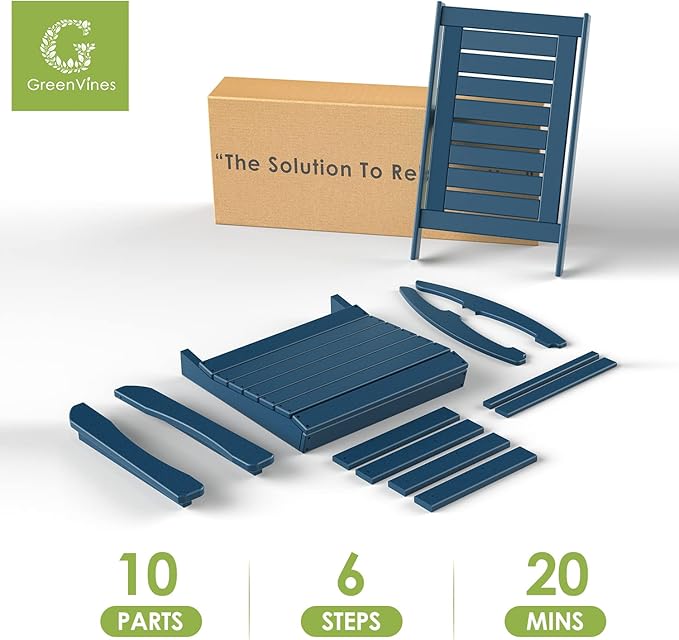 GREENVINES Outdoor Rocking Chairs | Porch Rocker | HDPE Plastic | Blue | Oversized Rockers | High Back | Big & Tall | Ladder Back | for Patio Outside Backyard Balcony Garden