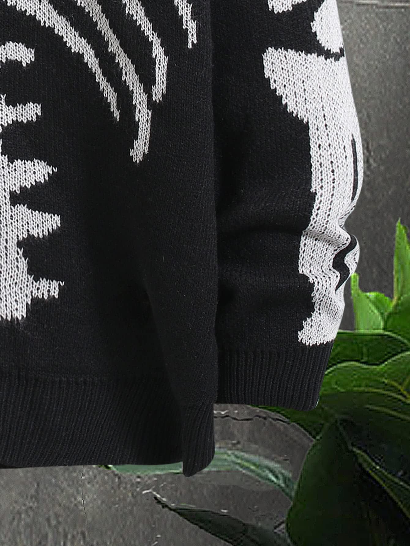 SHENHE Men's Skeleton Pattern Cardigan Sweaters Long Sleeve Unisex Outwear Knitted Coats Black XL