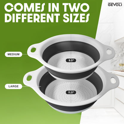 Collapsible Colander Strainer, Includes Over-sink Countertop Draining Base (5QT) Large Kitchen Drainer for Vegetables Fruit and Pasta, Round Foldable Draining Basket, Easy Storage (White)
