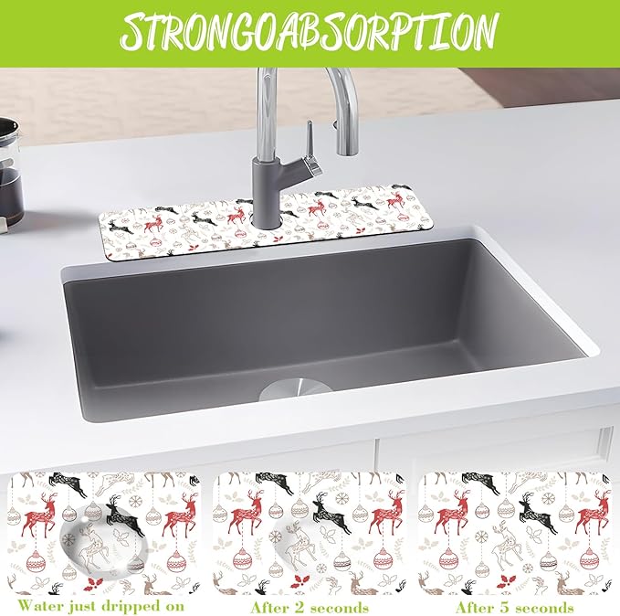 Chrismas Sink Faucet Absorbing Mat Christmas Sink Splash Guard Drying Mat