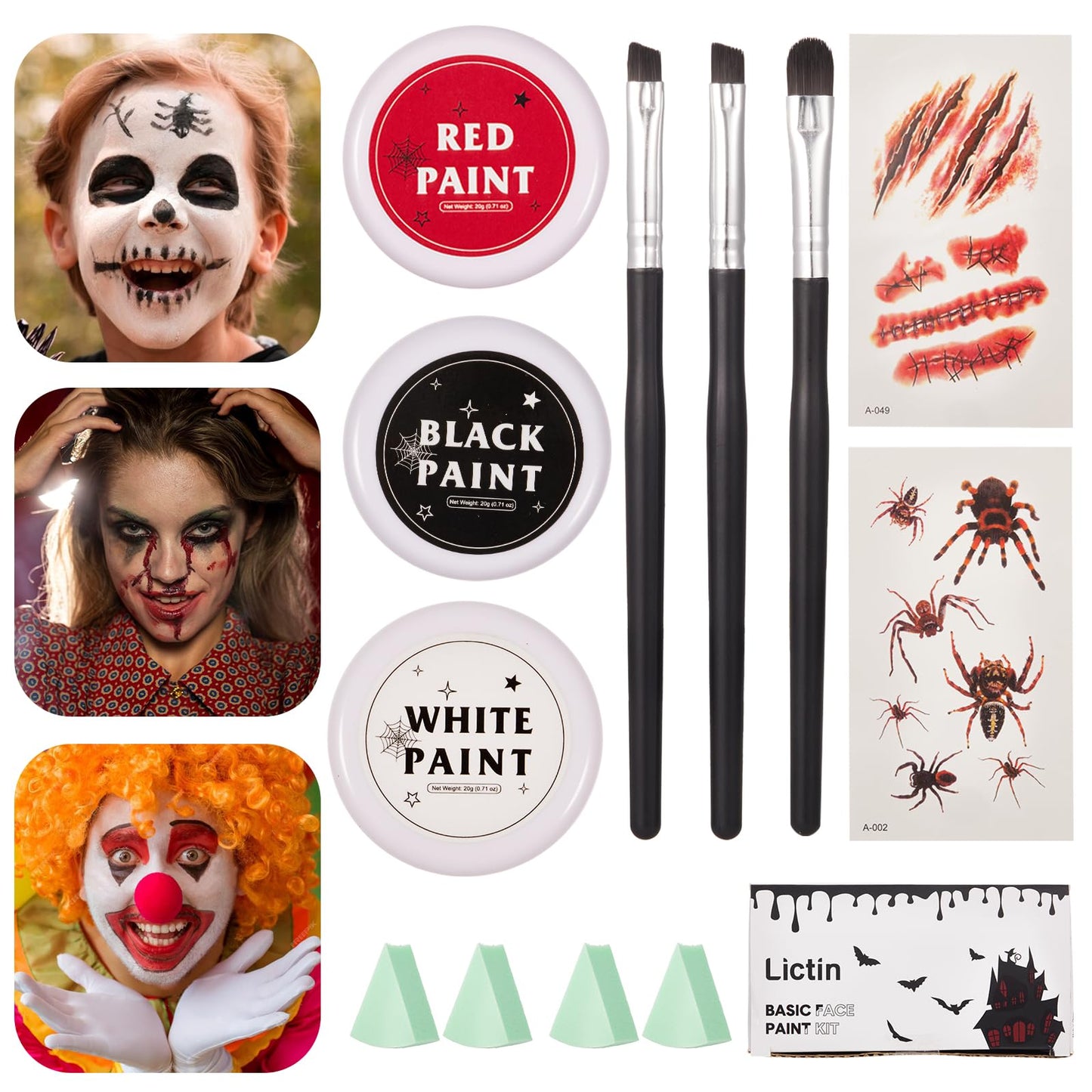 Lictin Halloween Special Effects SFX Zombie Makeup Kit, 9 Colors Bruise Makeup Face Body Painting Palette with Scar Wax, Fake Blood Spray & Gel, Vampire Skeleton Clown Makeup Body Paint (12PCS)