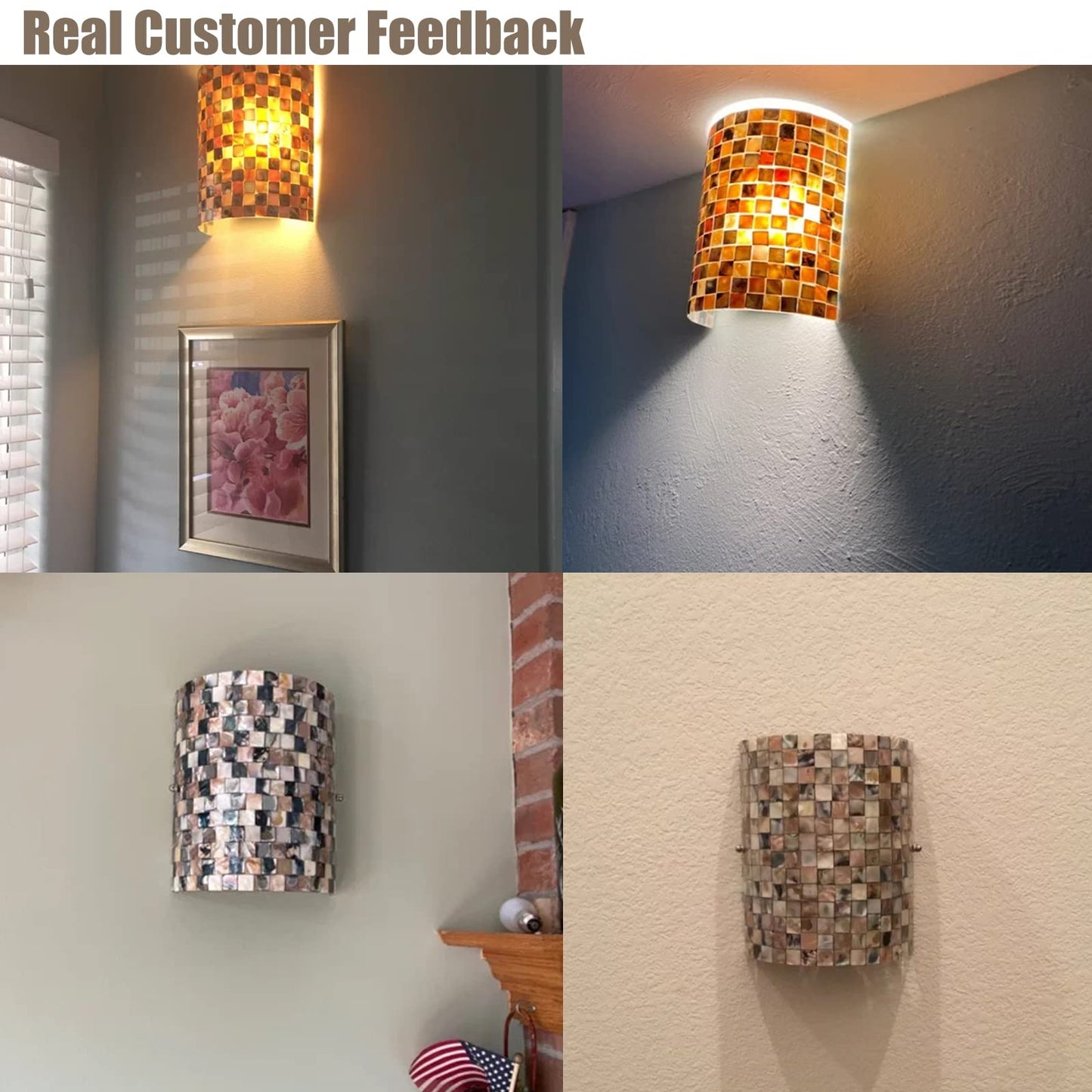 ARTZONE Tiffany Style Wall Sconces, Natural Shell Lampshade Mosaic Wall Light for Bedroom, Stairway, Corridor