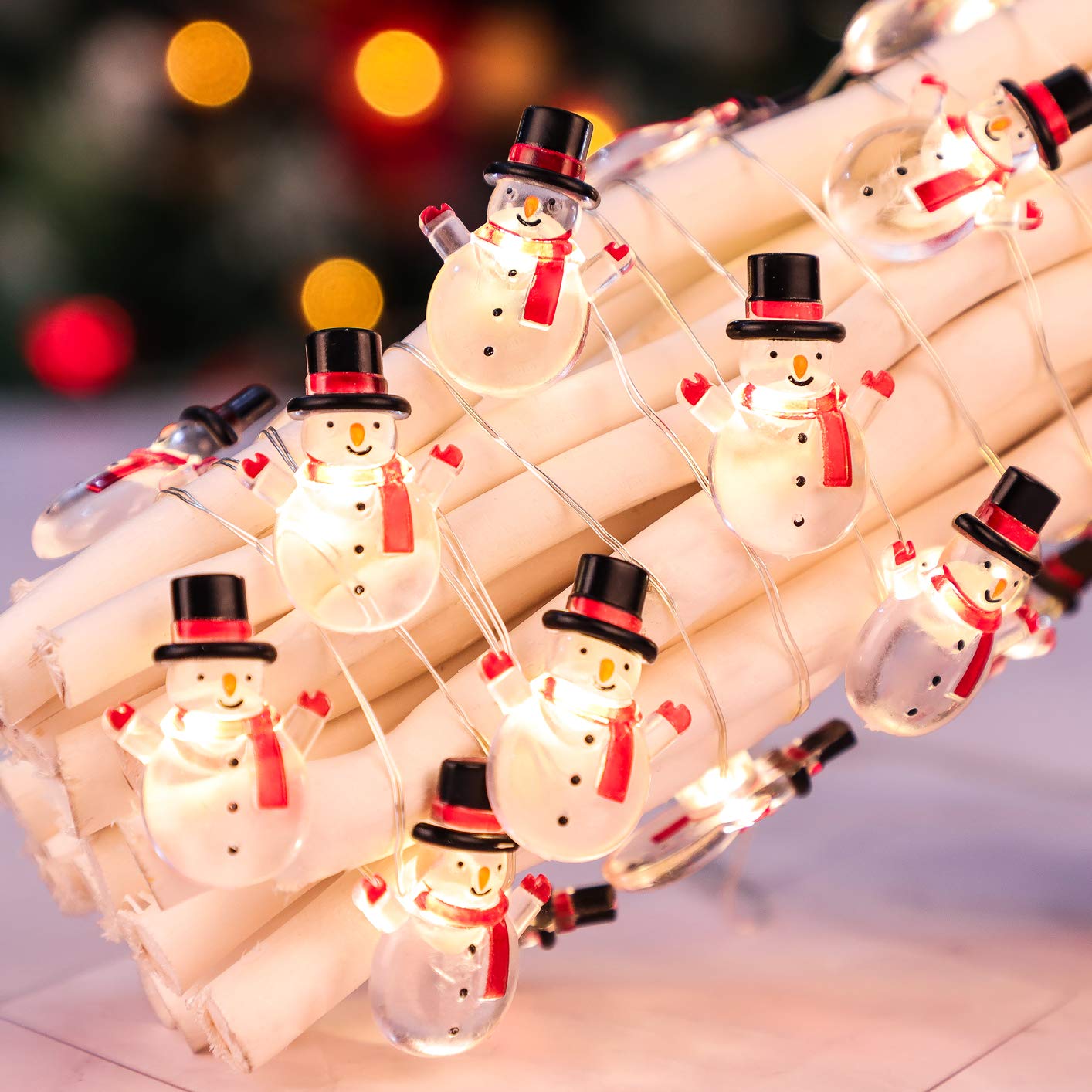 Silverstro Snowman Christmas String Lights for Bedroom 10 Ft 30 LED USB & Battery Powered Fairy Lights with Remote - Kid's Room Kitchen Party Xmas Holiday Decor