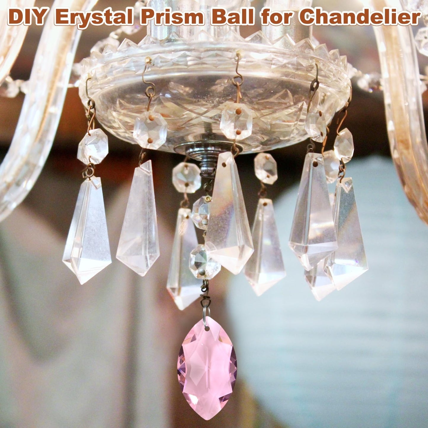 M METERXITY 8-Pack Crystal Horse Eye Prisms, 38mm/1.5 Inch Chandelier Pendant Maker Hanging Crystals Chandelier Prisms for Home/Windows/Garden/DIY Decoration[Pink]