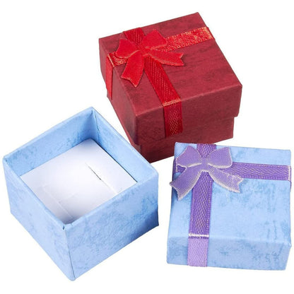 Juvale Ring Boxes Bulk Set - 24-Pack Multi-Color Square Cardboard, 1.6 x 1.2 x 1.6 In - Mini Gift Box with Lid & Bow for Rings & Jewelry