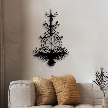 LIYOUYA Gothic Raven Viking Metal Wall Decor - Nordic Style Room Decor Black Wall Art Home Decor for Living Room, Bedroom, Dining Room (Black)