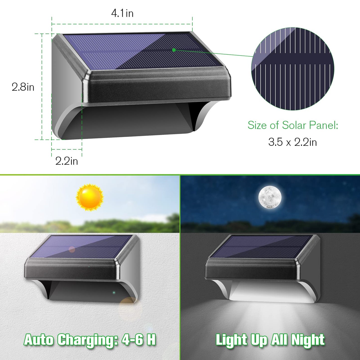 Bridika Solar Fence Lights Warm White & White, Solar Outdoor Wall Lights, Fence Solar Lights Outdoor Waterproof for Step, Backyard, Fence, Wall, Patio, Deck Railing, Stair (8 Pack)