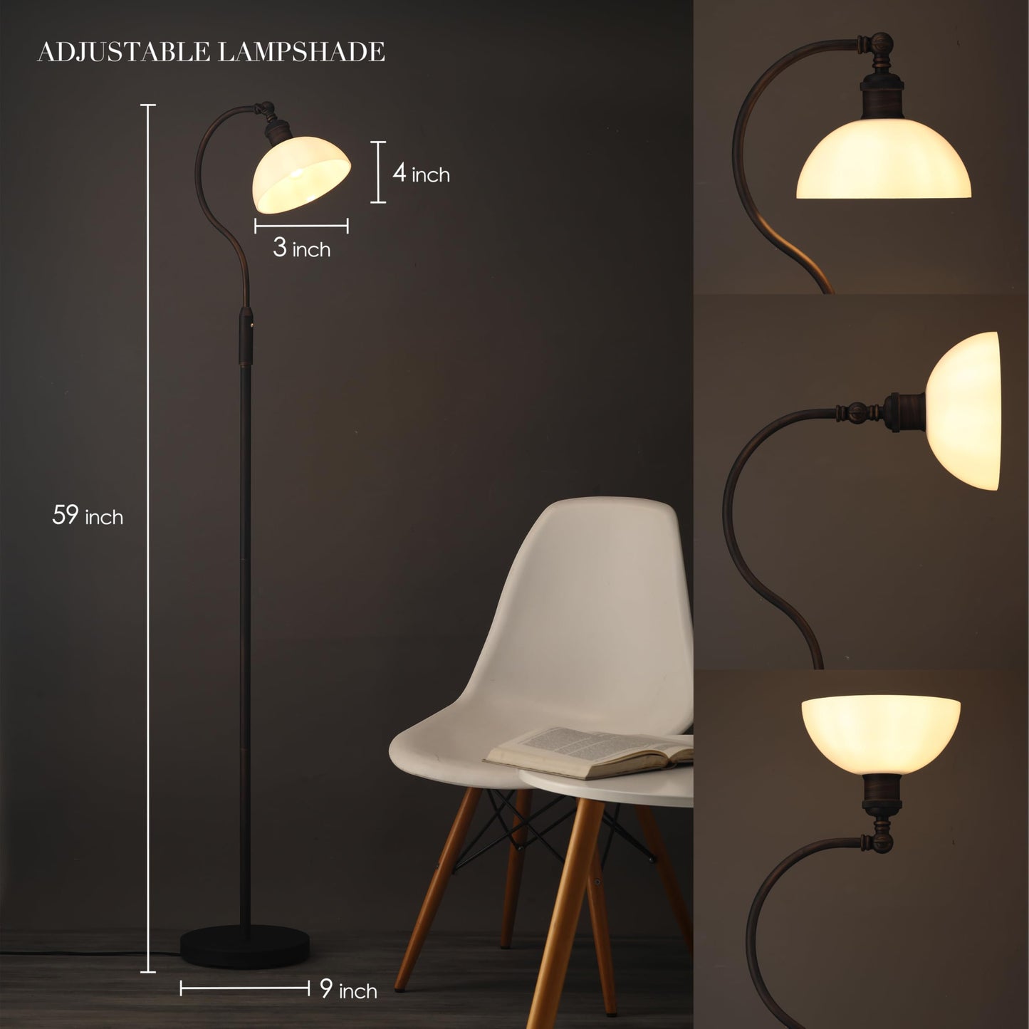 O’Bright Heritage - Banker’s Floor Lamp, 3-Level Touch Dimming, Adjustable Tilt Shade, Removable Lampshade Design, E26 Socket with 6W Dimmable LED Bulb, White Jade Glass Shade, Oil Rubbed Bronze