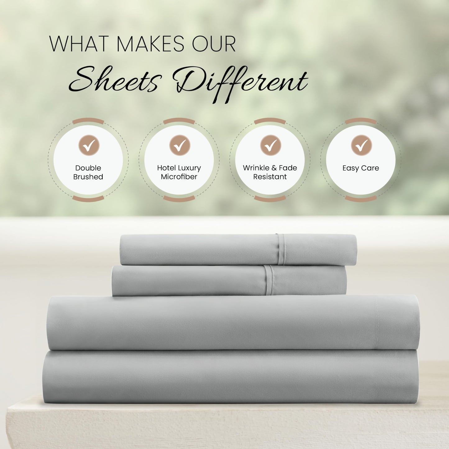 Linen Market Brushed Microfiber King Sheet Set 4 Piece – Oeko-TEX Certified Ultra Soft & Wrinkle-Free - 16" Deep Pocket Sheets - Easy Care King Size - Light Gray