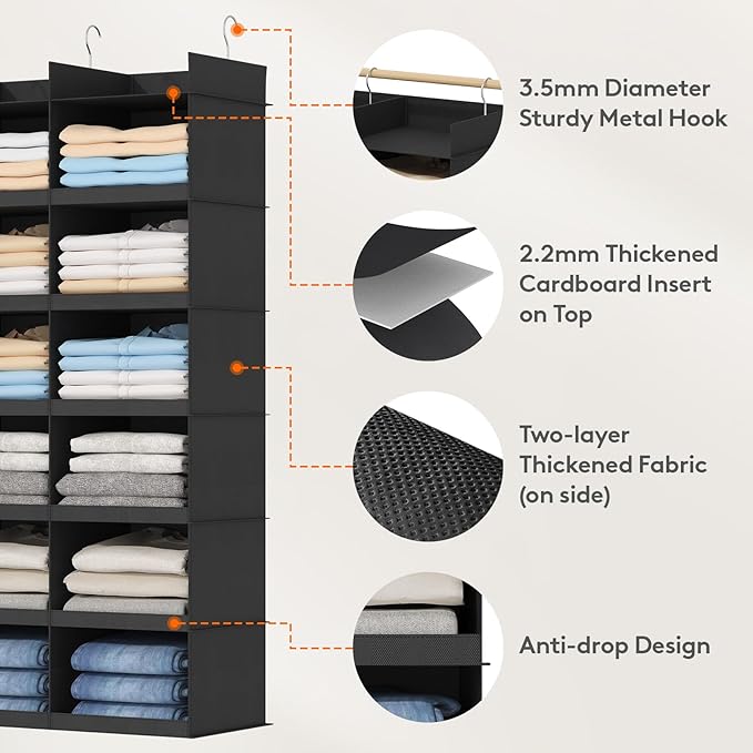Lifewit Dual-Row Shelf Hanging Closet Organizer and Storage, Clothes Shelves