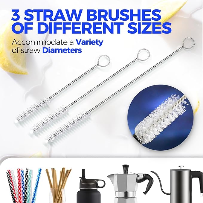 Holikme Bottle Brush Cleaner Set, 3 Straw Cleaner Brush, Bottle Cleaning Brush
