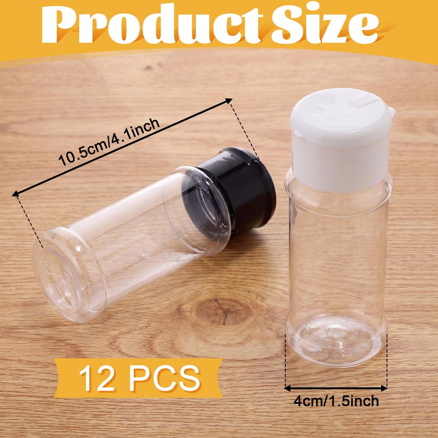 Mifoci 12 Pcs Plastic Salt and Pepper Shakers with Lid 3.5 oz Clear Moisture Proof Spice Dispenser Refillable Seasoning Container Storage Bottles for Kitchen Camping BBQ Black White