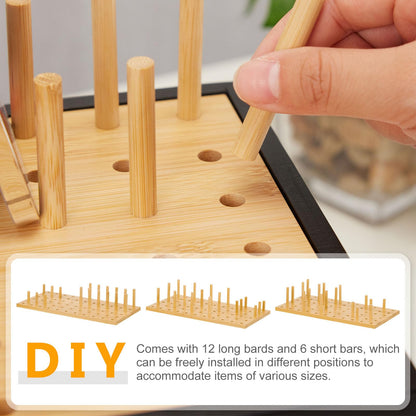 Homde Bamboo Charging Station Organizer: 2 Layer Charger Holder with Drawer for Office Home - Electronic Docking Stand for Multiple Devices, Tablets, Phones （Black）