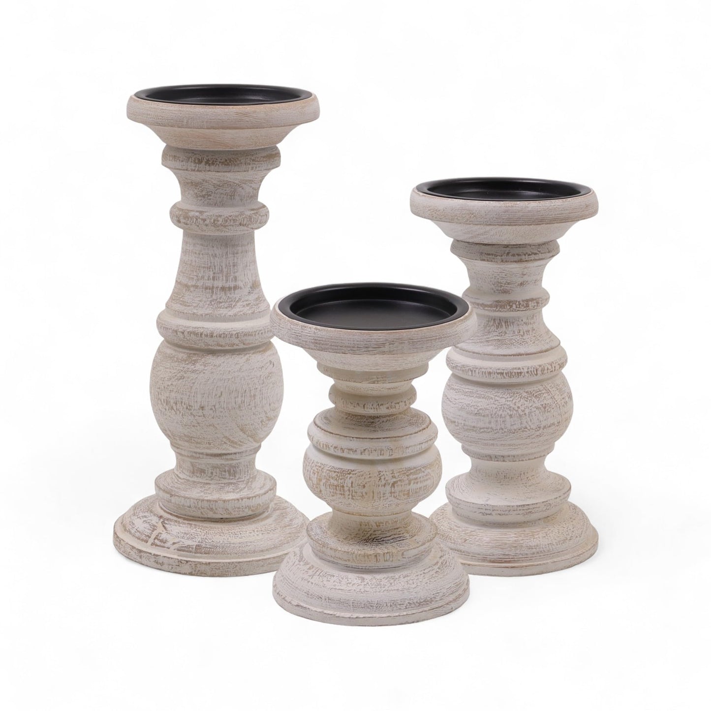 Hosley Set of 3 Whitewashed Wooden Pillar Candle Holders – 10”, 8”, and 6” Heights – Ideal for LED and Pillar Candles, Weddings, Parties, Home Décor, Spa, Reiki, and Aromatherapy
