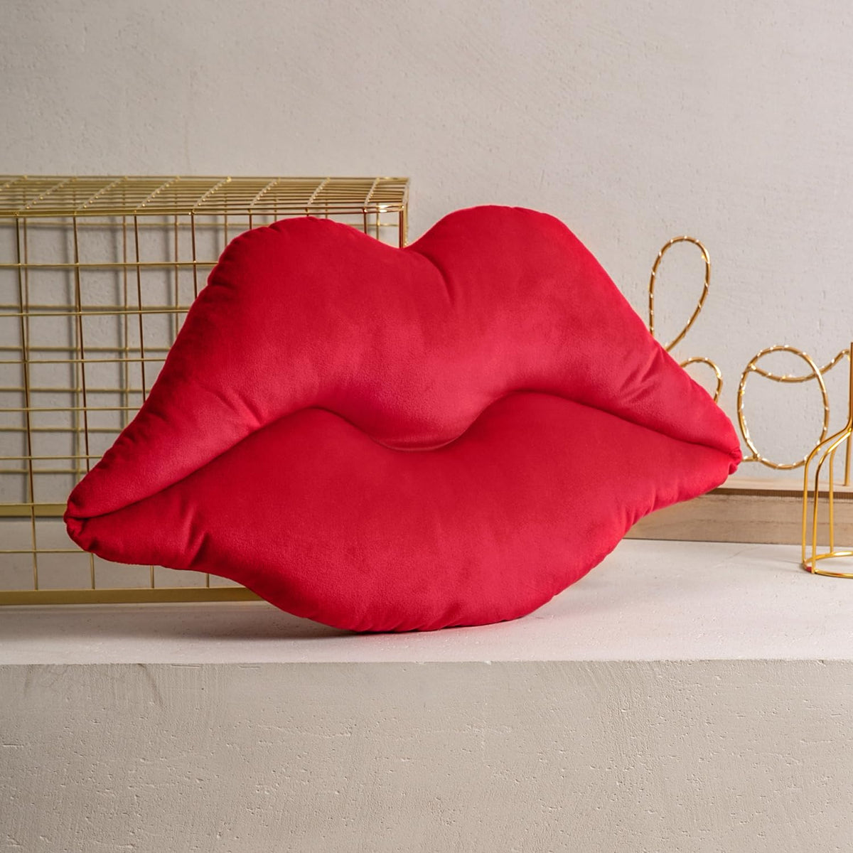 Ashler Lips Throw Pillows Smooth Soft Velvet Insert Included, Lip Shaped Pillow for Bed Living Room, New Red, 24 X 12 inches
