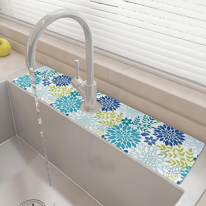 24" X 5.5" Kitchen Sink Splash Guard Faucet Mat Flora Super Absorbent Fast
