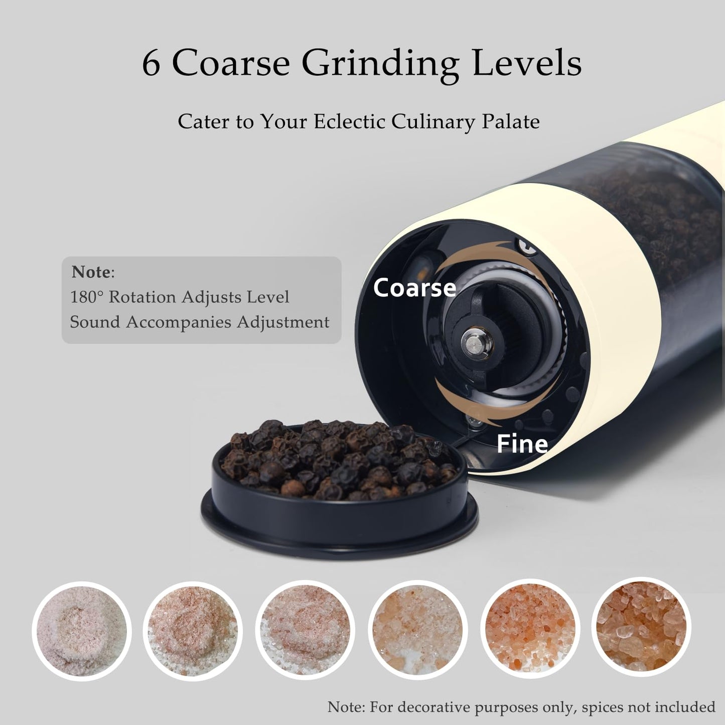 Electric Salt and Pepper Grinder Set, USB Rechargeable, Automatic Salt and Pepper Mill Grinder with Adjustable Coarseness, Electric Salt Shakers, LED Light, Refillable (2 Packs, Buttercream)
