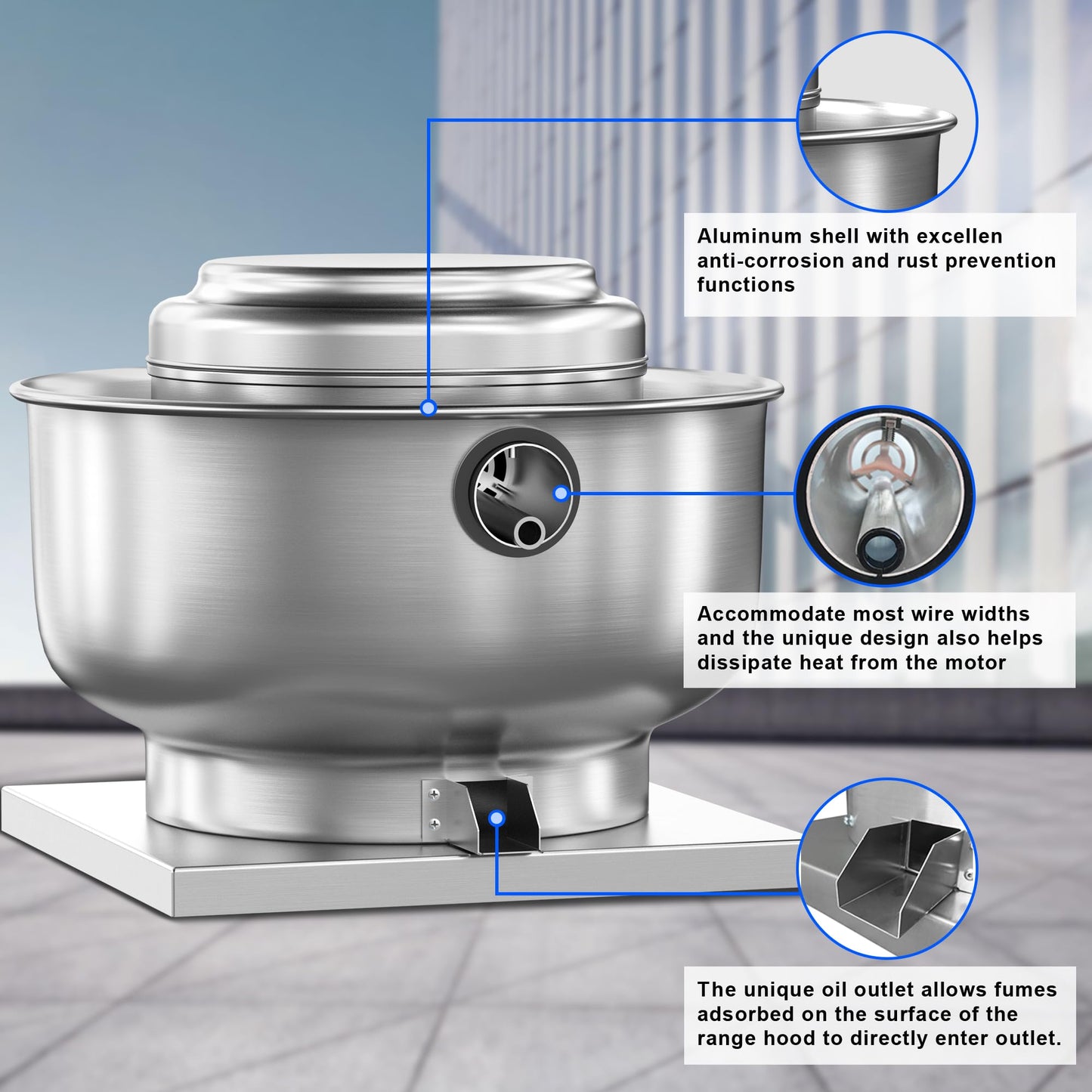 FICBXRA Restaurant Canopy Hood Grease Rated Exhaust Fan- Food Truck High-Speed Direct Drive Centrifugal Upblast Exhaust Fan 0.5HP 110 Volt Single Phase Motor 1900-2600 CFM