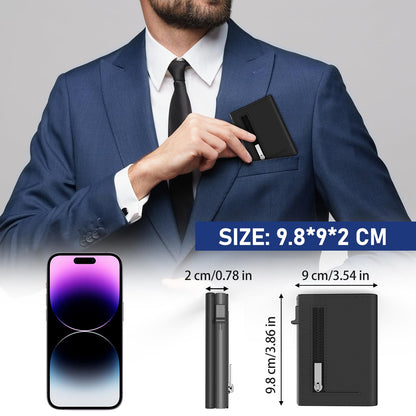 Mens Wallets, Slim Wallets for Men UK, RFID Blocking Aluminum Pop Up Card Case with Coin Pocket, Magnetic Closure & ID Window & Cash Slot, Smart Leather Card Holder Hold up to 11 Cards, Gift Box