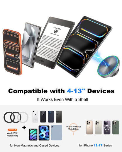 Cuxwill Magnetic Tablet Pillow Stand for iPad, iPhone [Strong Magnet & Cozy Skin-Friendly ] Phone Pillow Stand for Lap/Bed/Couch/Desk, Fits 4-13" iPad, Kindle, Galaxy Tab, Phone, with 3 Magnetic Rings