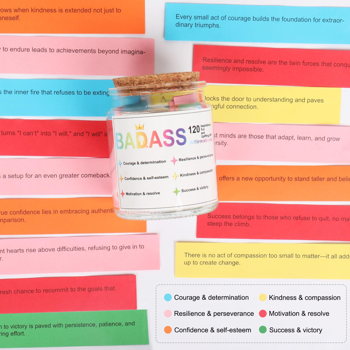Badass Affirmations Jar, Badass Positive Affirmations Jar for Women - 120 Positive Affirmation Cards, Reusable Glass Motivational Gift for Mom, Friend, Coworker (Mother's Day, Christmas, Birthday)