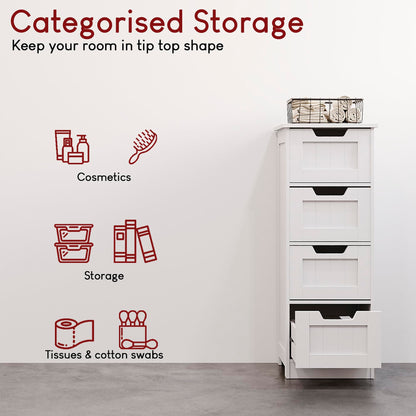 Vida Designs Bathroom 4 Drawer Floor Standing Cabinet Unit Storage Wood, White