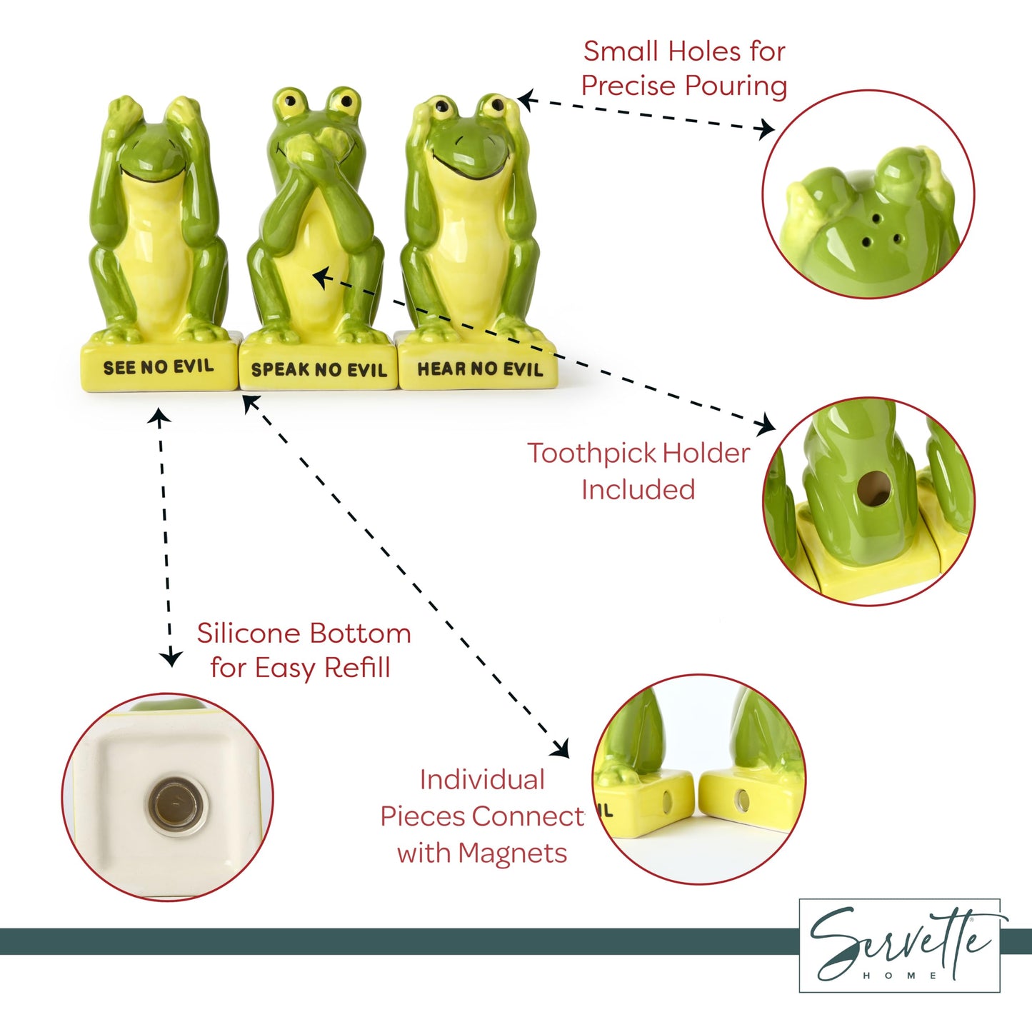 Animal Salt and Pepper Shakers with Toothpick Holder Set (Frog)