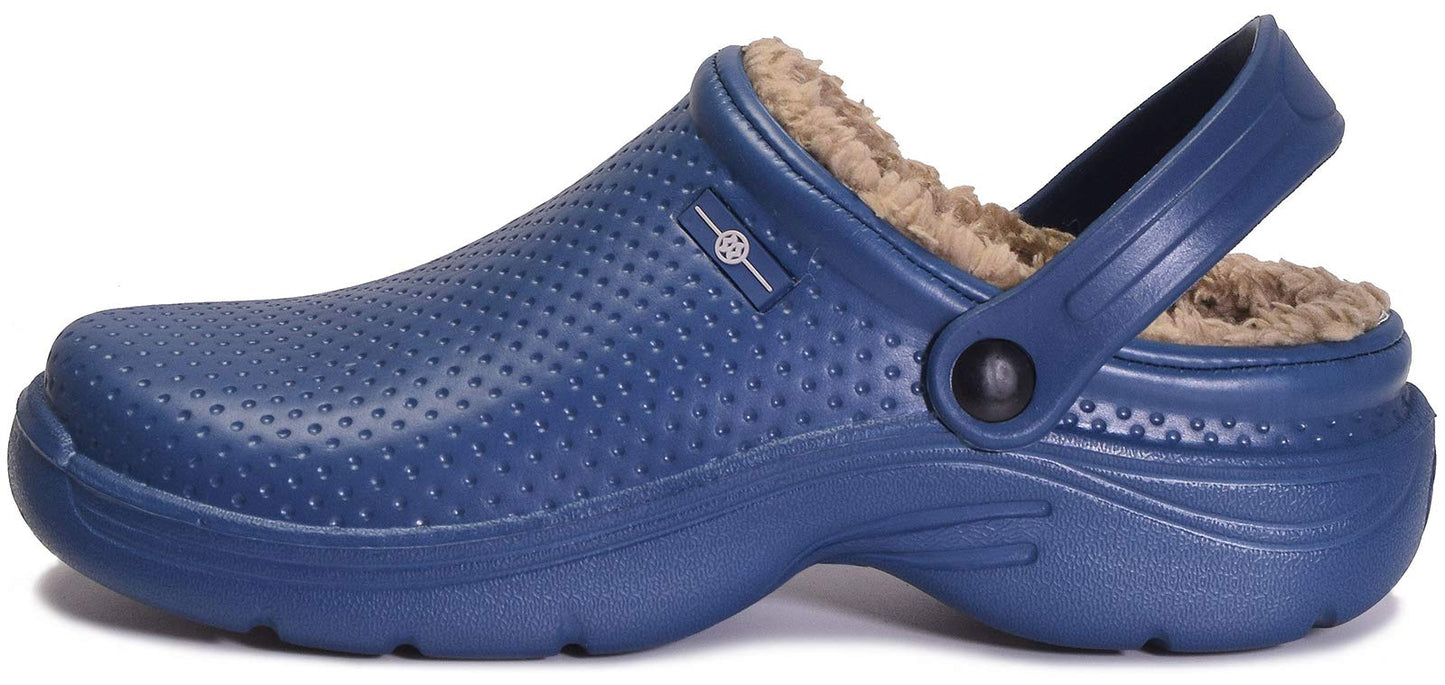 Waterproof Slippers Women Men Lined Clogs Winter Fur Garden Shoes Warm Mules House Anti-Slip Slippers Indoor Outdoor, Dark Blue, 10 UK, 44 EU