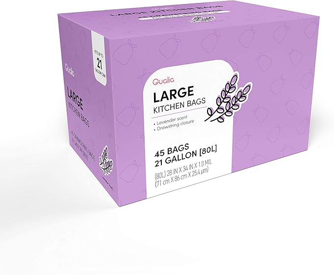 QUALIAZERO LAVENDER SCENTED 21 Gal / 80 Liter | Drawstring Closure Trash Bag |