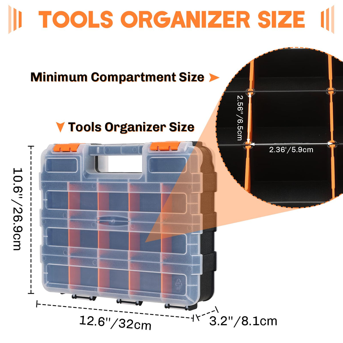 weyleity Small Parts Organizer | Storage Case Tools Box Organizer 34-Compartments Double Side Organizer Box with Removable Dividers for Small Hardware, Screws, Bolts, Nuts, Nails, Beads, Jewelry (1)